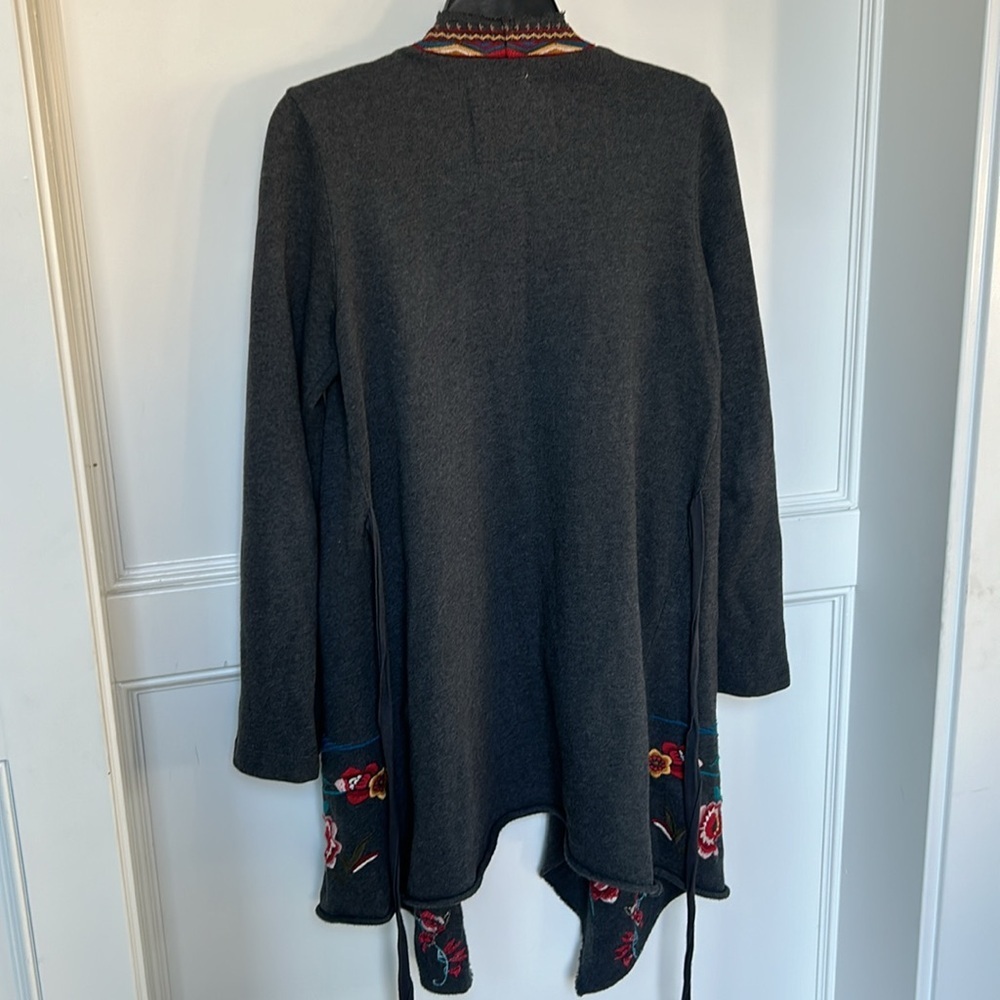 Johnny Was Dark Gray Cardigan with Colorful Embroidery - Picture 6 of 16